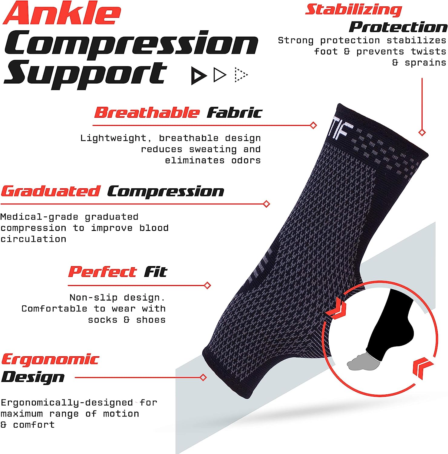 Actif Sports Ankle Compression Sleeve - Breathable Ankle Sleeve to Speed Up Recovery, Prevent Injury, Reduce Swelling, Achilles Tendon and Plantar Fasciitis Support, and More (Large US Size 10-13)