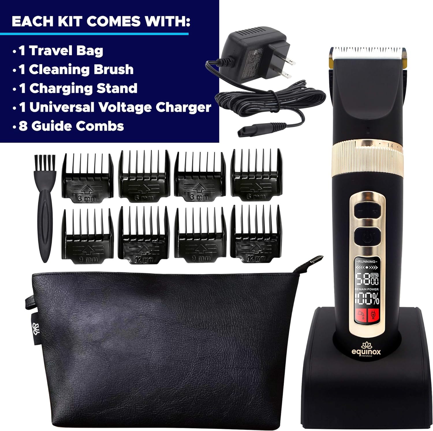 Equinox International Waterproof Cordless Rechargeable Beard & Hair Trimmer with 8 Guards