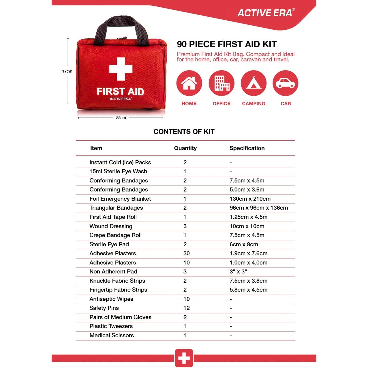 Active Era Premium 90 Piece First Aid Kit for Camping, Hiking and More