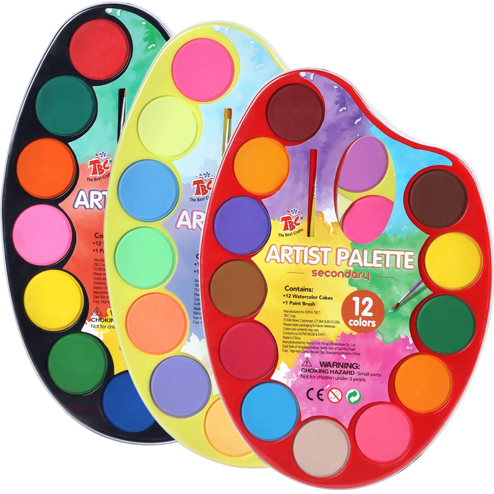 TBC Non Toxic Washable Watercolor Paint Set 72 Vibrant Water Colors on 6 Individual Paint Pallets