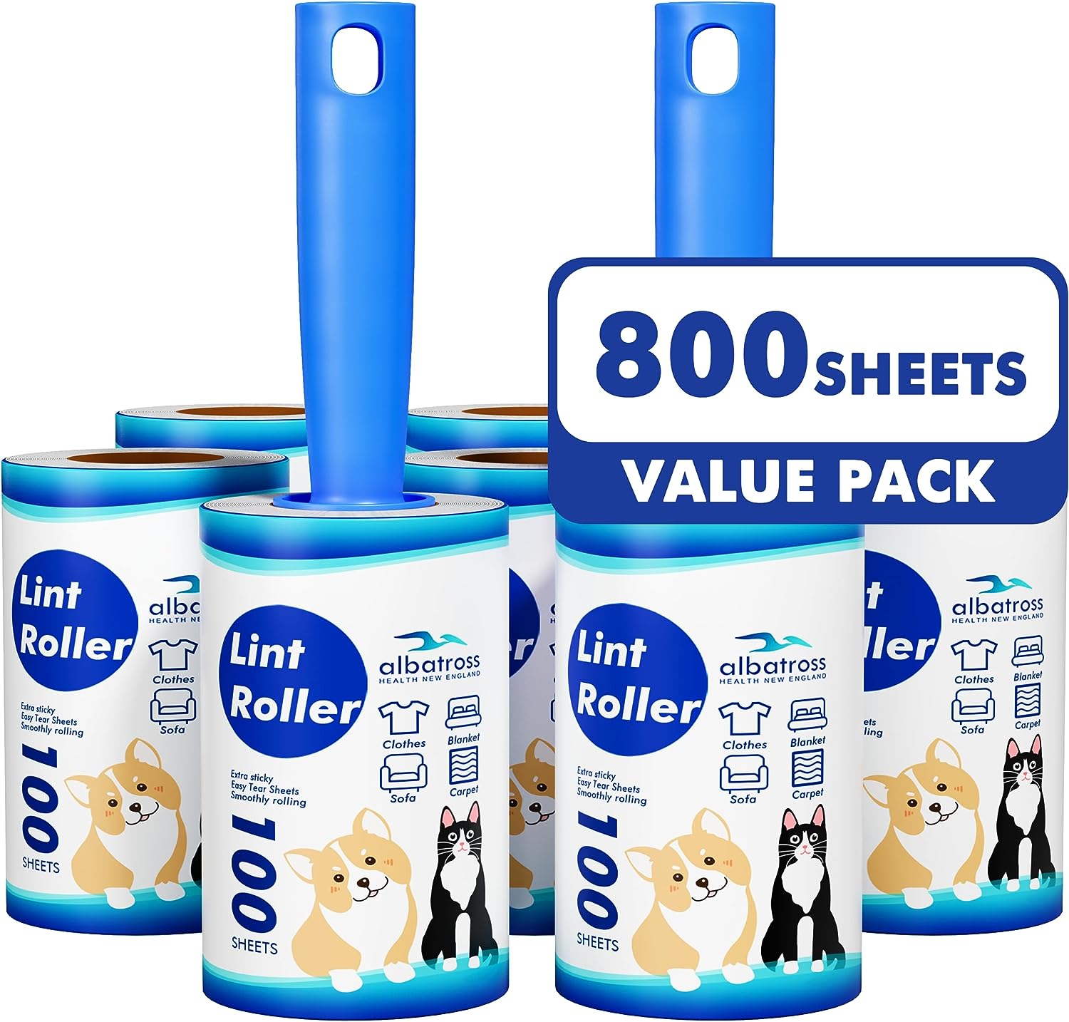 : 	Lint Rollers for Pet Hair Extra Sticky, 800 Sheets (8 Rollers) Mega Value Set Lint Roller with 2 Upgraded Handles
