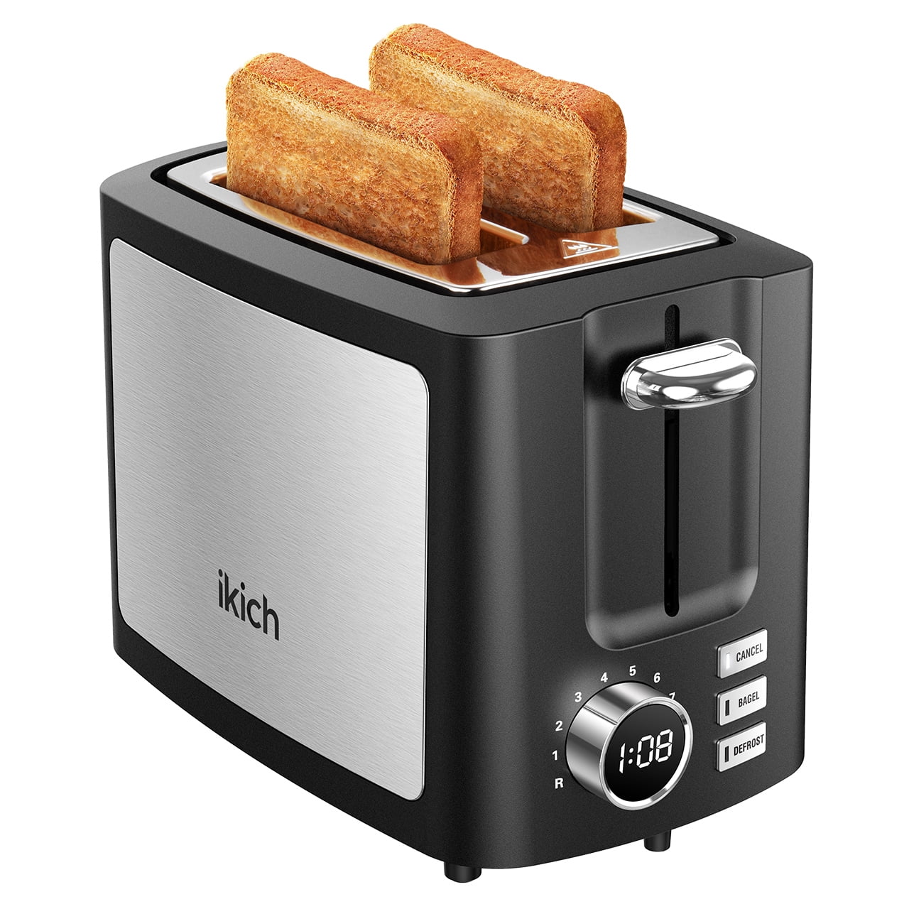 IKICH Toaster Modern 2 Slice Stainless Steel Toaster with Extra-Wide Slots, LCD Screen, 9 Settings