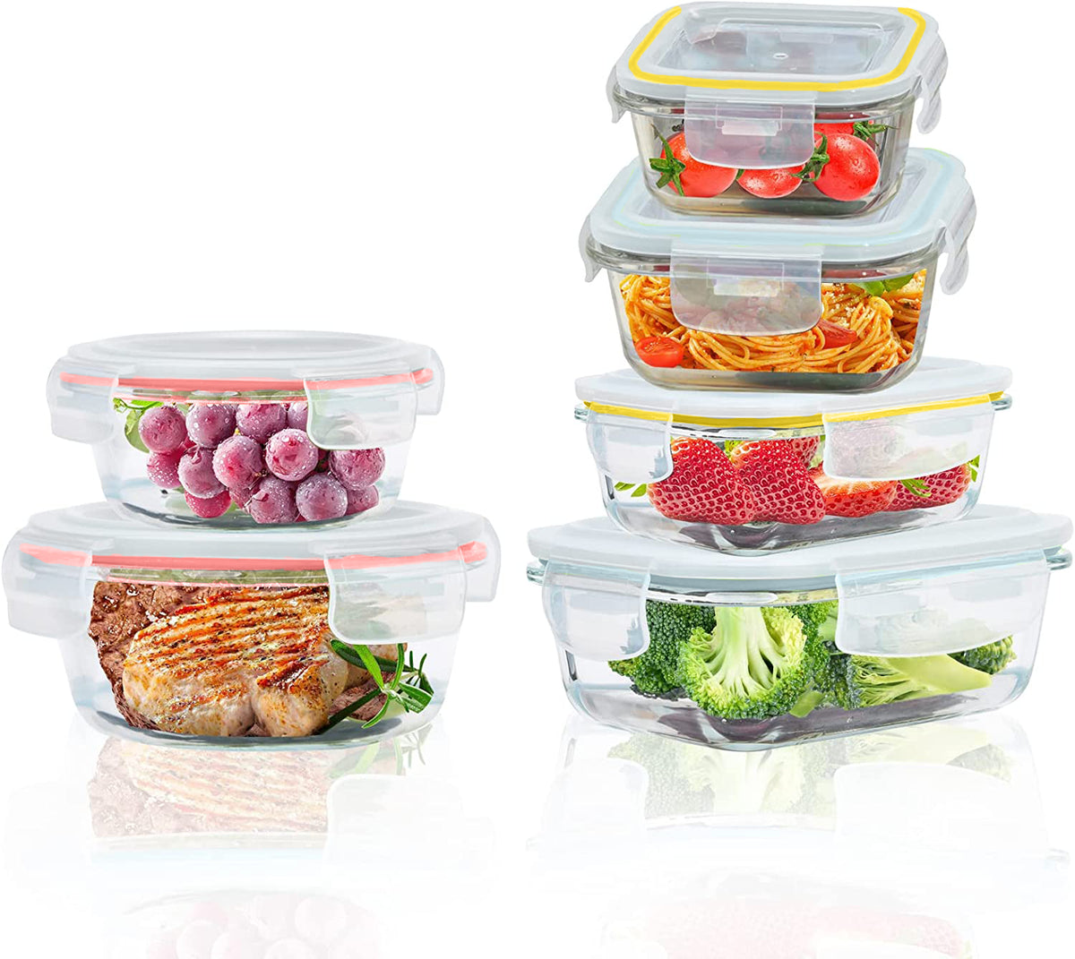 Graphyte Glass Food Storage Containers with Lids Airtight 12 Pieces, Glass Storage Containers with Lids for Food