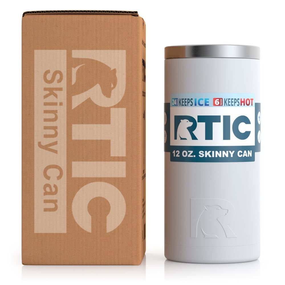 RTIC Skinny Can Cooler, Fits all 12oz Slim Cans, Chalk, Insulated Stainless Steel, Sweat-Proof, Keeps Cold Longer, Chalk