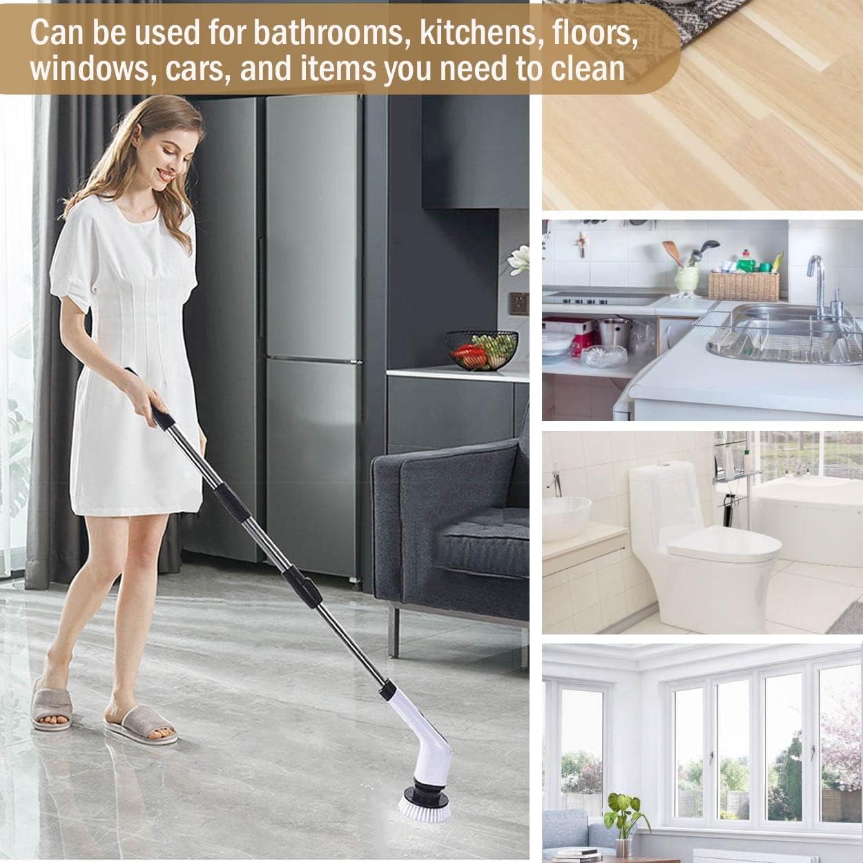 MGLSDeet Electric Spin Scrubber Rechargeable Cleaning Brush with 7 Replaceable Brush Heads, Cordless and Portable Power Scrubber, Electric Bathroom Scrubber for Cleaning Tile, Window, Floor, Tub, Car