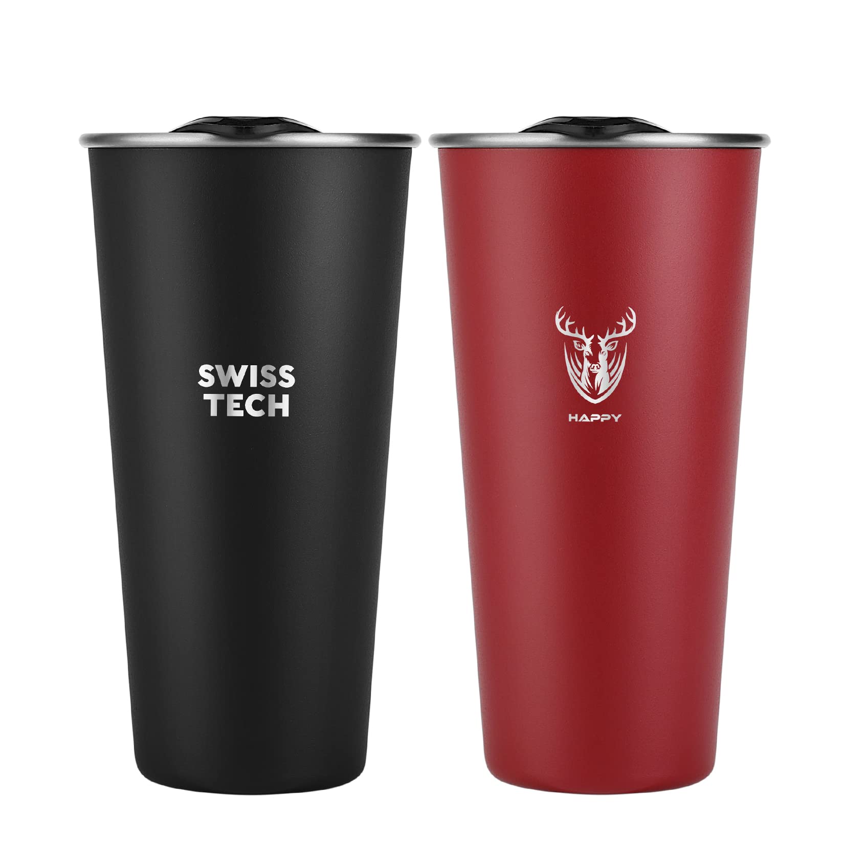 Swiss+Tech 16oz Double Wall Stainless Steel Cups with lids, 2 Pack