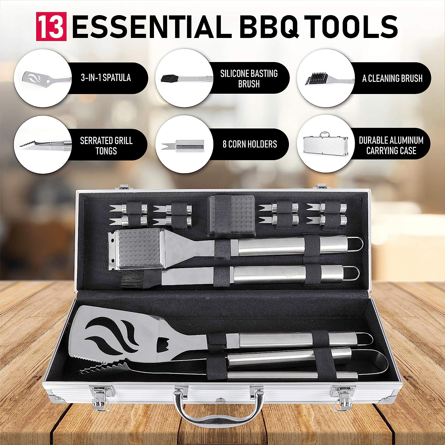 Grill Tool Set - 13 Piece - Barbecue BBQ Grill Accessories and Tools - Includes Utensil Holder | Great Birthday Gifts for Dad, Wife and Fathers Day