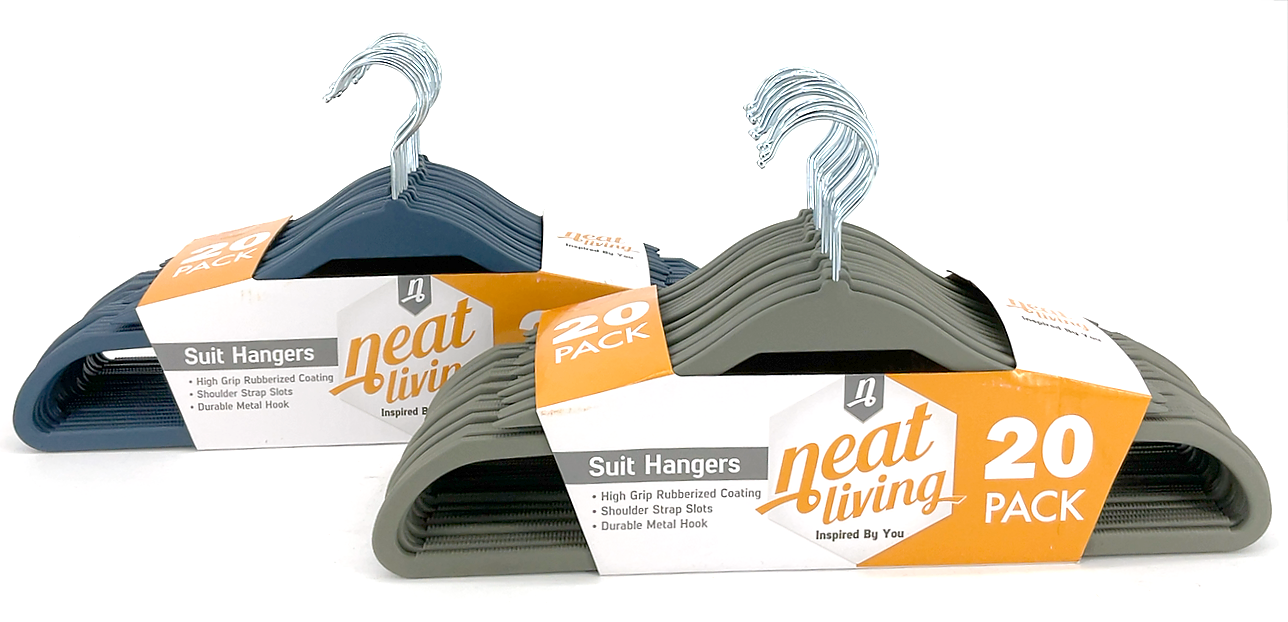 Neat Living Non Slip Rubber Coated Plastic Hangers (20Pk)