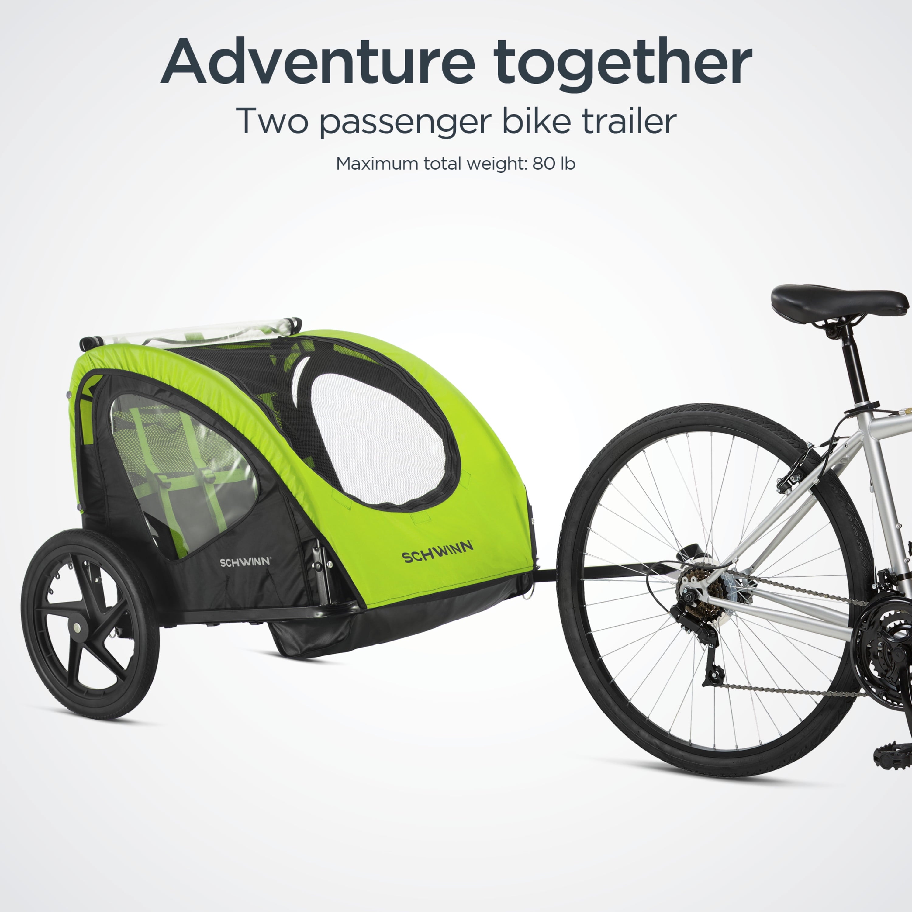 Schwinn Shuttle Foldable Bike Trailer, 2 Seats, Green & Black