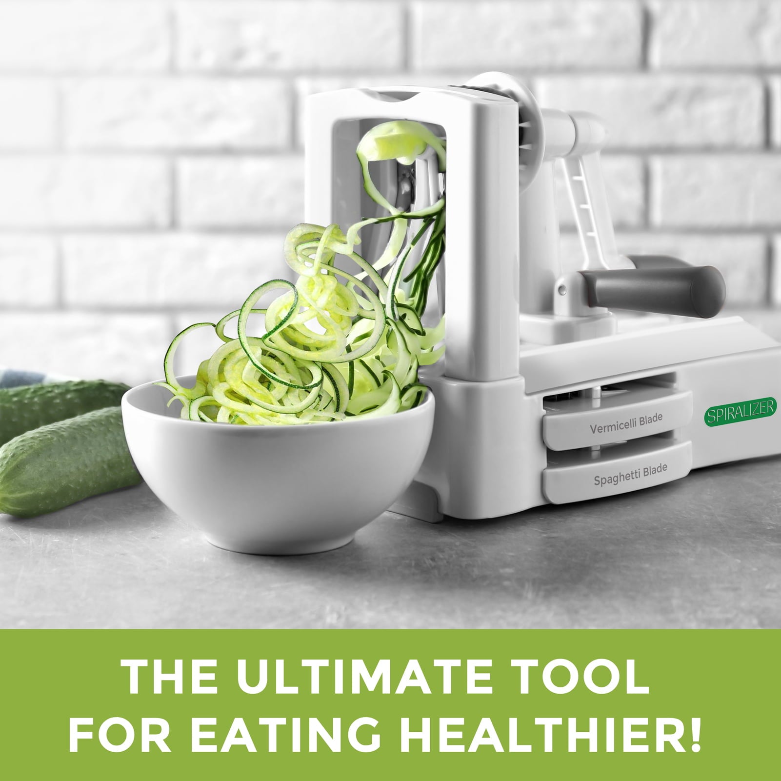 Spiralizer Ultimate 10 Strongest-and-Heaviest Duty Vegetable Slicer Best Veggie Pasta Spaghetti Maker for Keto/Paleo/Gluten-Free, With Extra Blade Caddy & 4 Recipe Ebook Color White