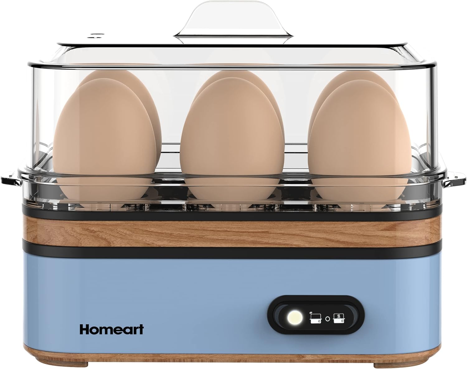 Homeart Panda Egg Boiler with Wooden Detail- Rapid Electric Hard Boiled Egg Cooker with Auto Shut-Off, Alarm and Egg Piercer, 6 Egg Capacity, Powder Blue, 400W