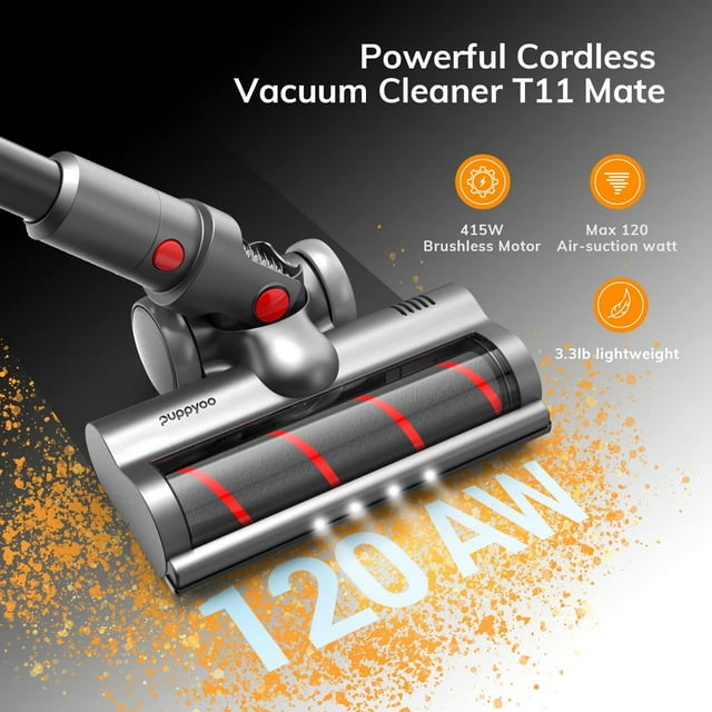 PUPPYOO T11 Cordless Stick Vacuum 26 Kpa Lightweight Powerful for Hard Floor, Carpet