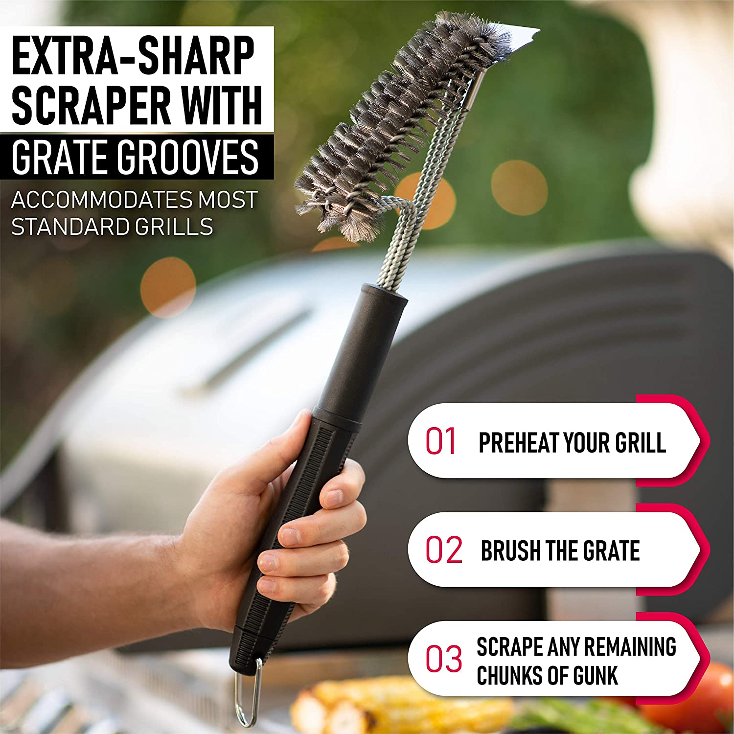 Grillman Cleaning Brush and Scraper - Heavy-Duty Non scratching 18" BBQ Grill Cleaner, Safe Accessories for All Grill Types