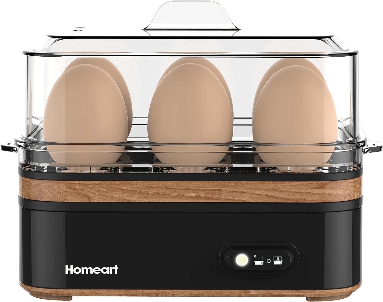 Homeart Panda Egg Boiler with Wooden Detail- Rapid Electric Hard Boiled Egg Cooker with Auto Shut-Off, Alarm and Egg Piercer, 6 Egg Capacity, Black, 400W