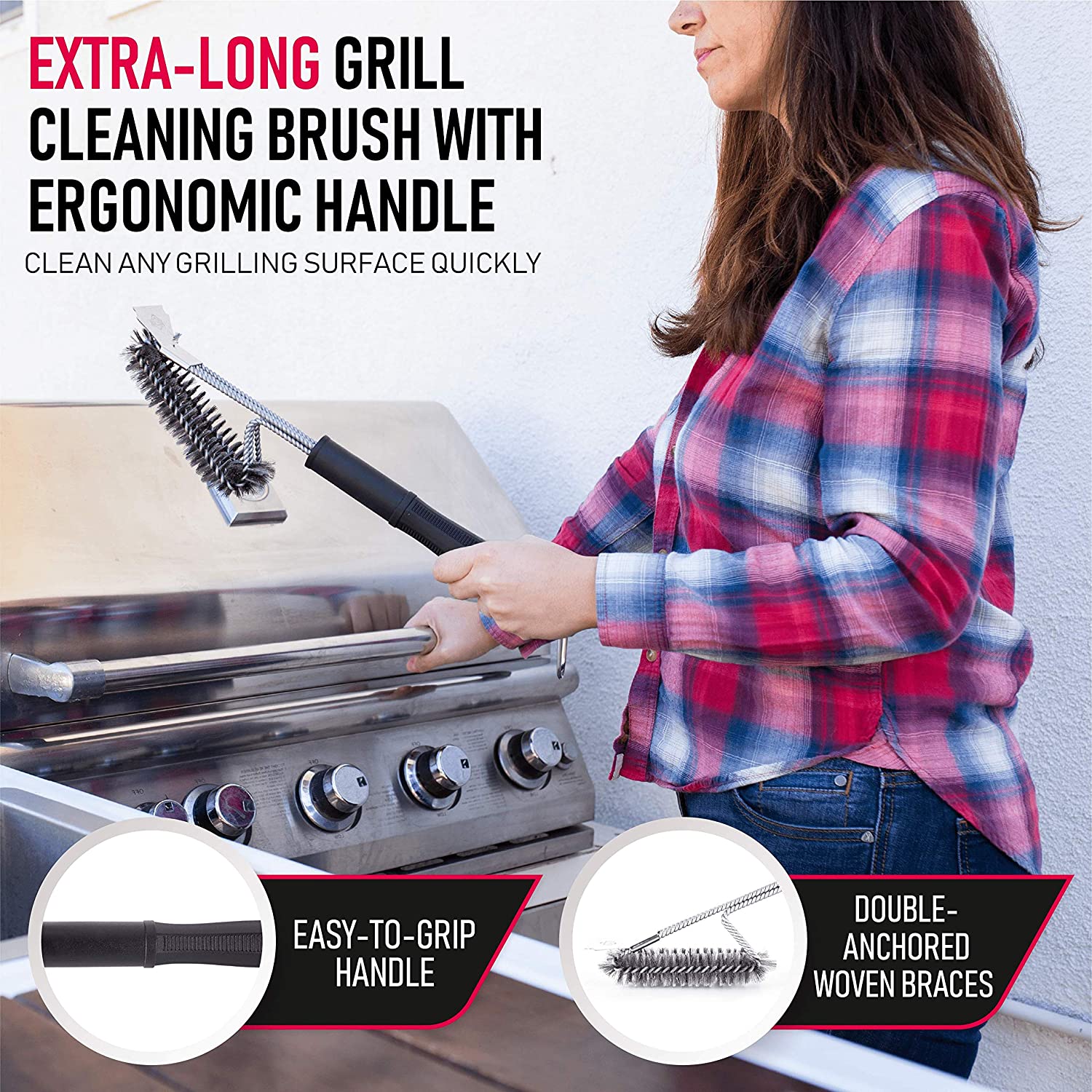 Grillman Cleaning Brush and Scraper - Heavy-Duty Non scratching 18" BBQ Grill Cleaner, Safe Accessories for All Grill Types