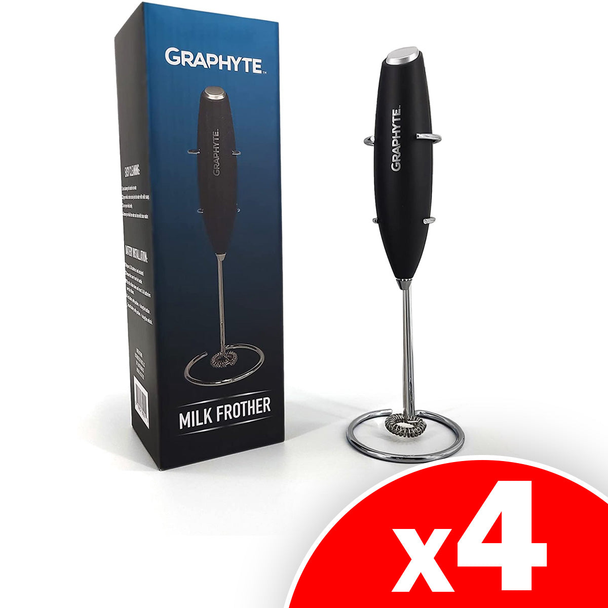 Graphyte Handheld Milk Frother for Lattes, Coffee & More, 4 Pack