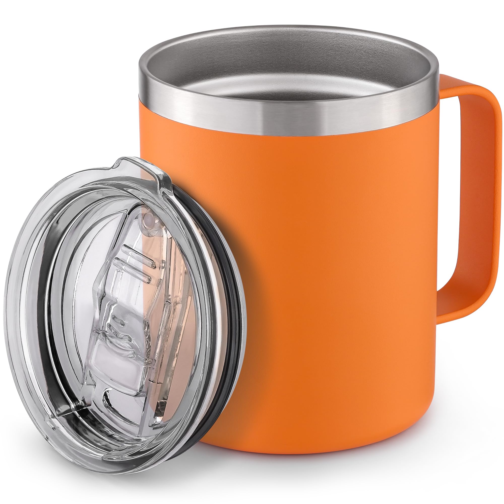 Zulay 14 oz Insulated Coffee Mug with Lid - Stainless Steel Camping Mug Tumbler with Handle - Double Wall Vacuum Duracoated Insulated Mug For Travel, Camping, Office, Outdoor Apricot 14 oz with handle