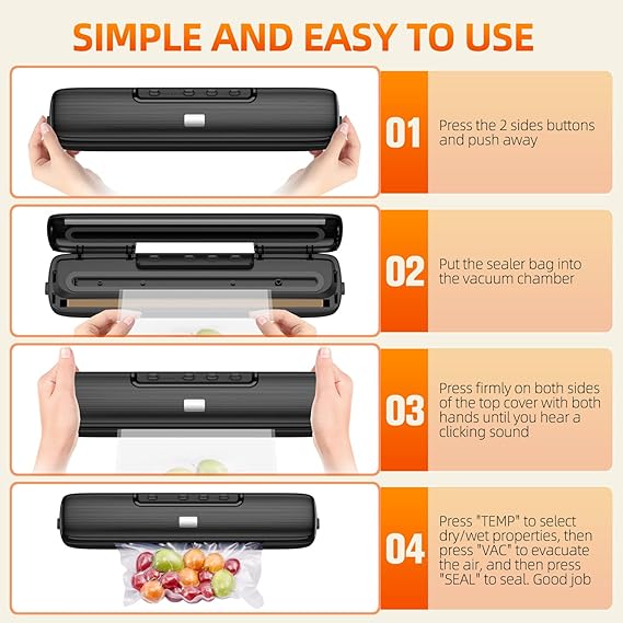 FOCHEA-Vacuum Sealer Machine - Food Vacuum Sealer Automatic Air Sealing System for Food Storage Dry and Moist Food Modes Compact Design