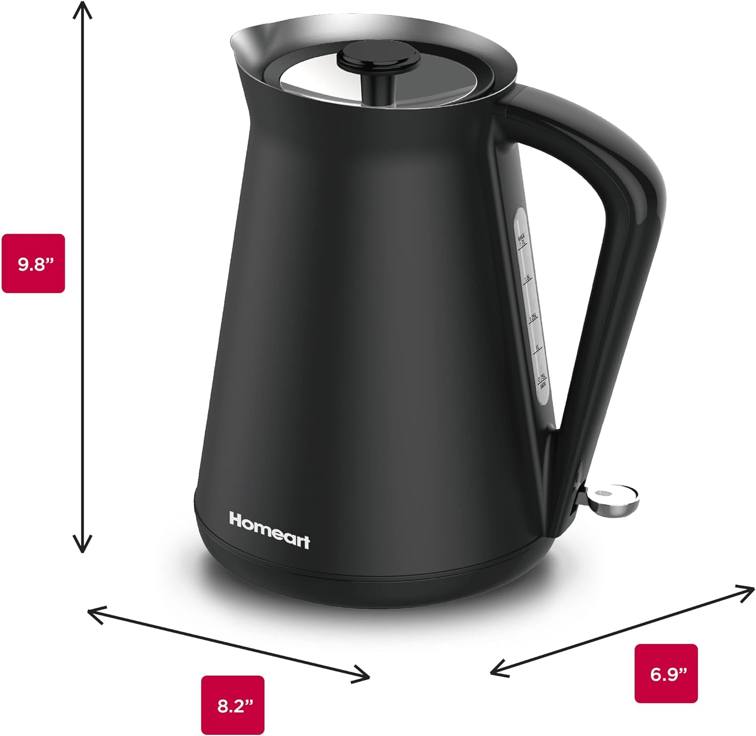 Homeart Ezra Cordless Electric Kettle - Stainless Steel With Removable Filter, Fast Boiling and Auto Shut-off - 1.7L Capacity, Black
