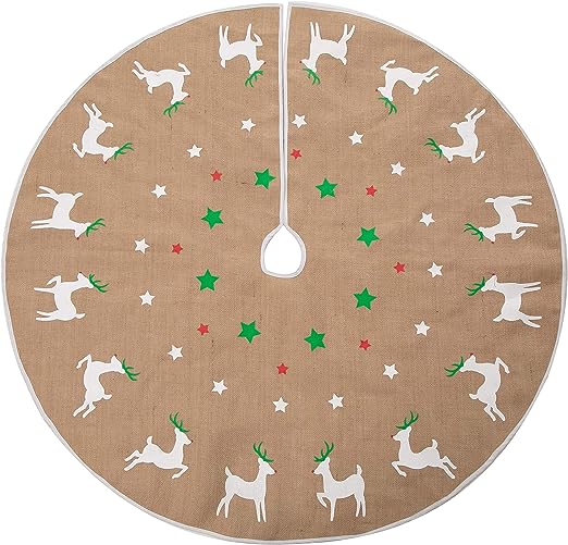 48in Burlap Reindeer Tree Skirt