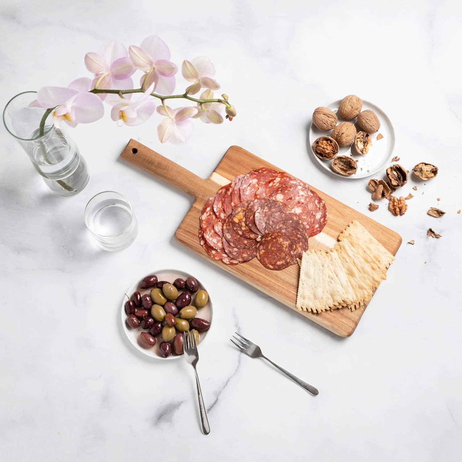 Villa Acacia Wooden Cutting Board - 17 x 7 Inch Wood Board Serving Tray for Bread and Cheese with Handle
