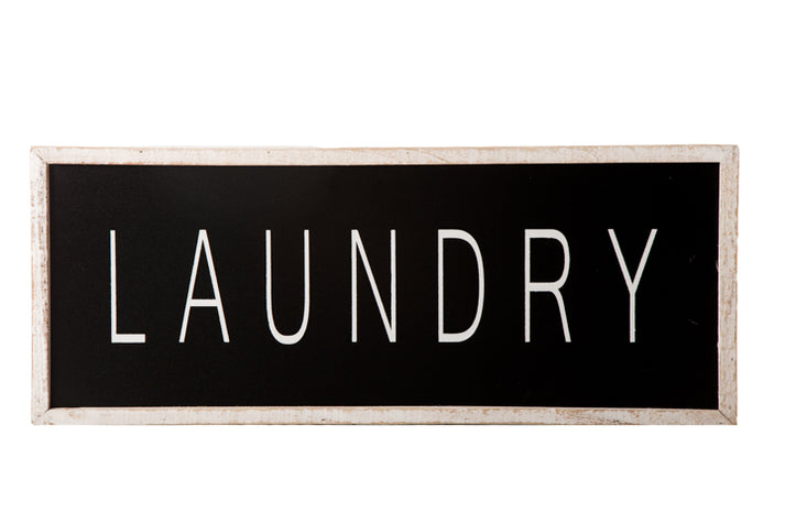 Wood Rectangle Wall Decor with "LAUNDRY" Writing Painted Finsh Black