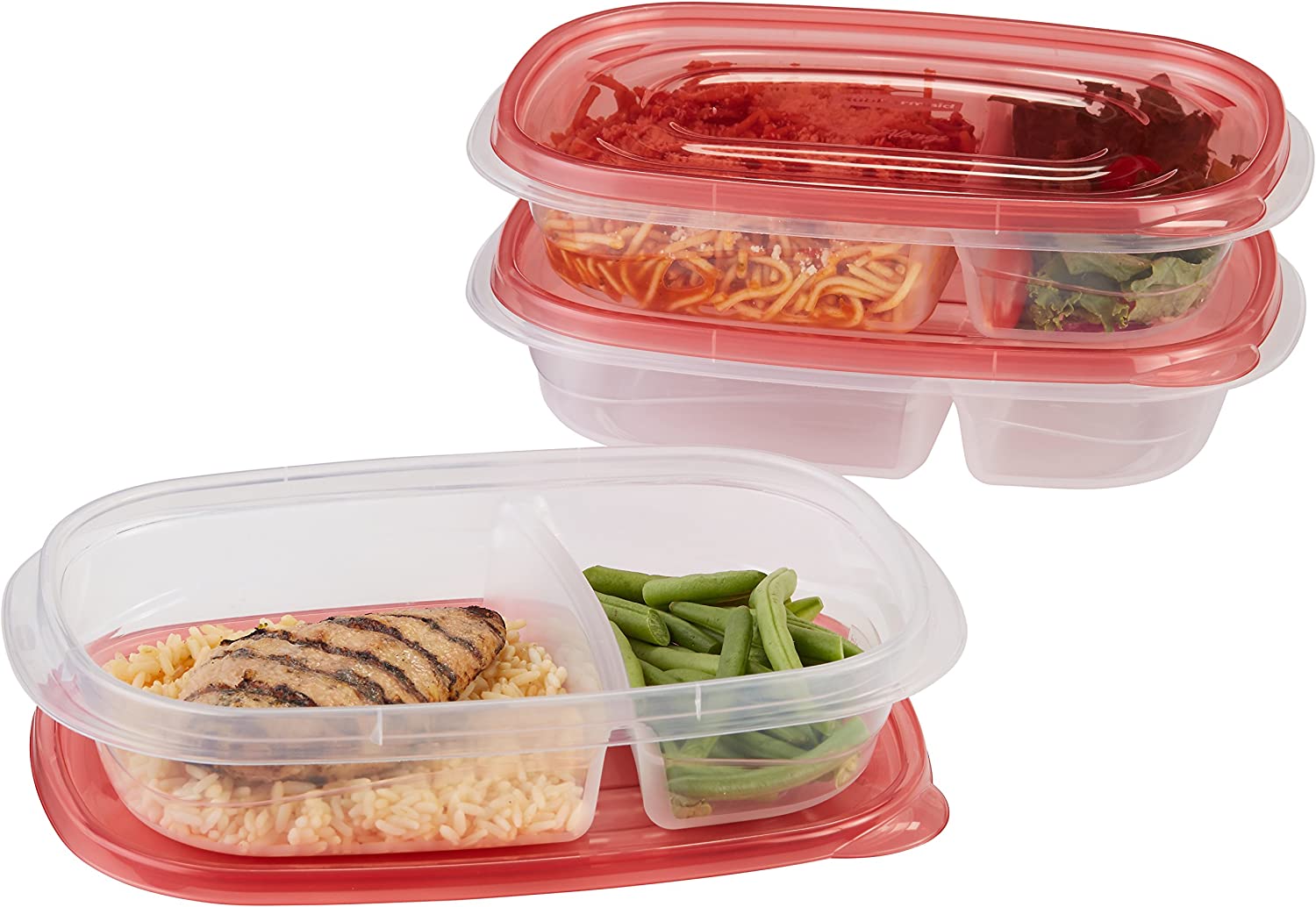 Rubbermaid TakeAlongs Divided Rectangular Food Storage Containers, 3.7 Cup (Pack of 3)