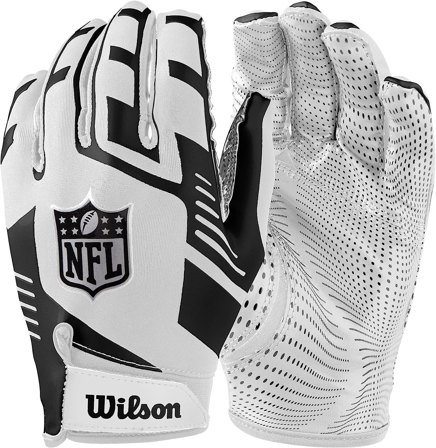 Wilson NFL Stretch Fit Receivers Glove - Adult Size, White/Black, 2 Pack
