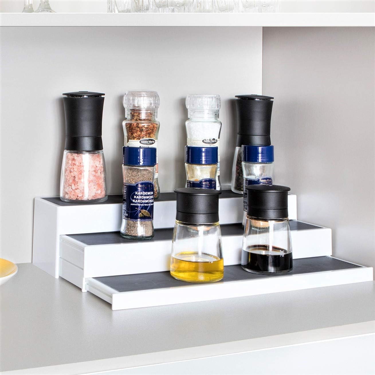 WonderWorker High Non-Skid 3-Tier Spice Rack, Kitchen Cabinet Organizer, Expandable, Modern Design
