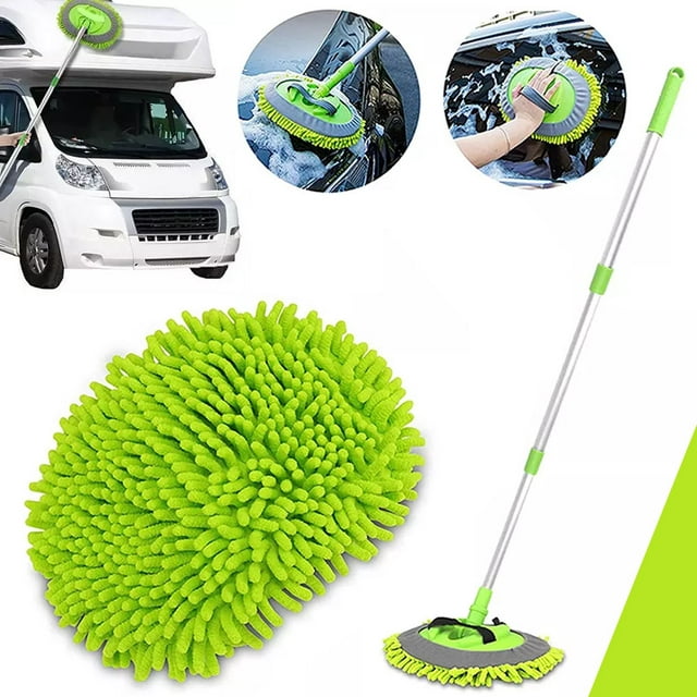 Route Auto Car Cleaning Washing Mop Brush Adjustable Telescopic Long Handle Cleaning Mop, 58 in, Microfiber, for Car RV Truck
