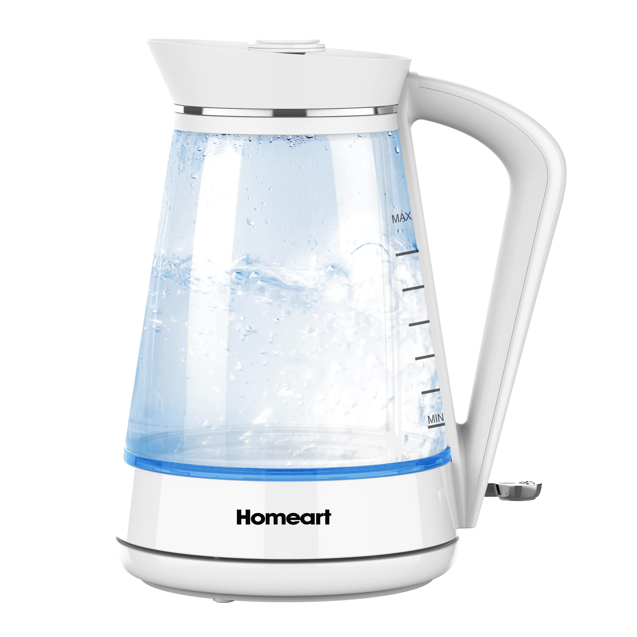 Homeart Urban Cordless Electric Glass Kettle - Stainless Steel With Removable Filter, Fast Boiling and Auto Shut-off - 1.7L Capacity, White