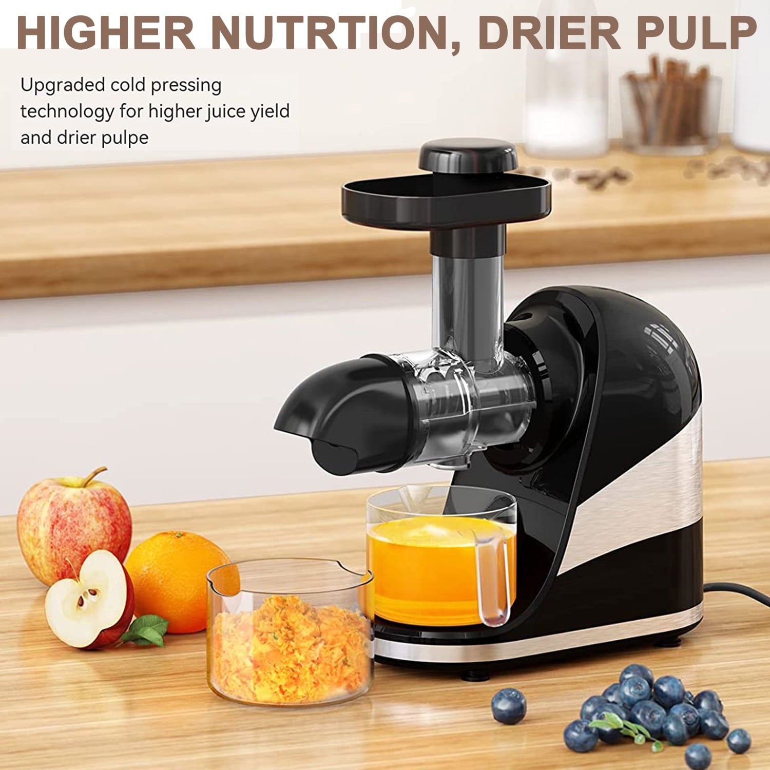 Wamife Juicer Machines 2 Modes Cold Press Juicer Slow Masticating Juicer Extractor with Quiet Motor/Reverse Function for Fruit & Vegetable, Cup & Brush Included