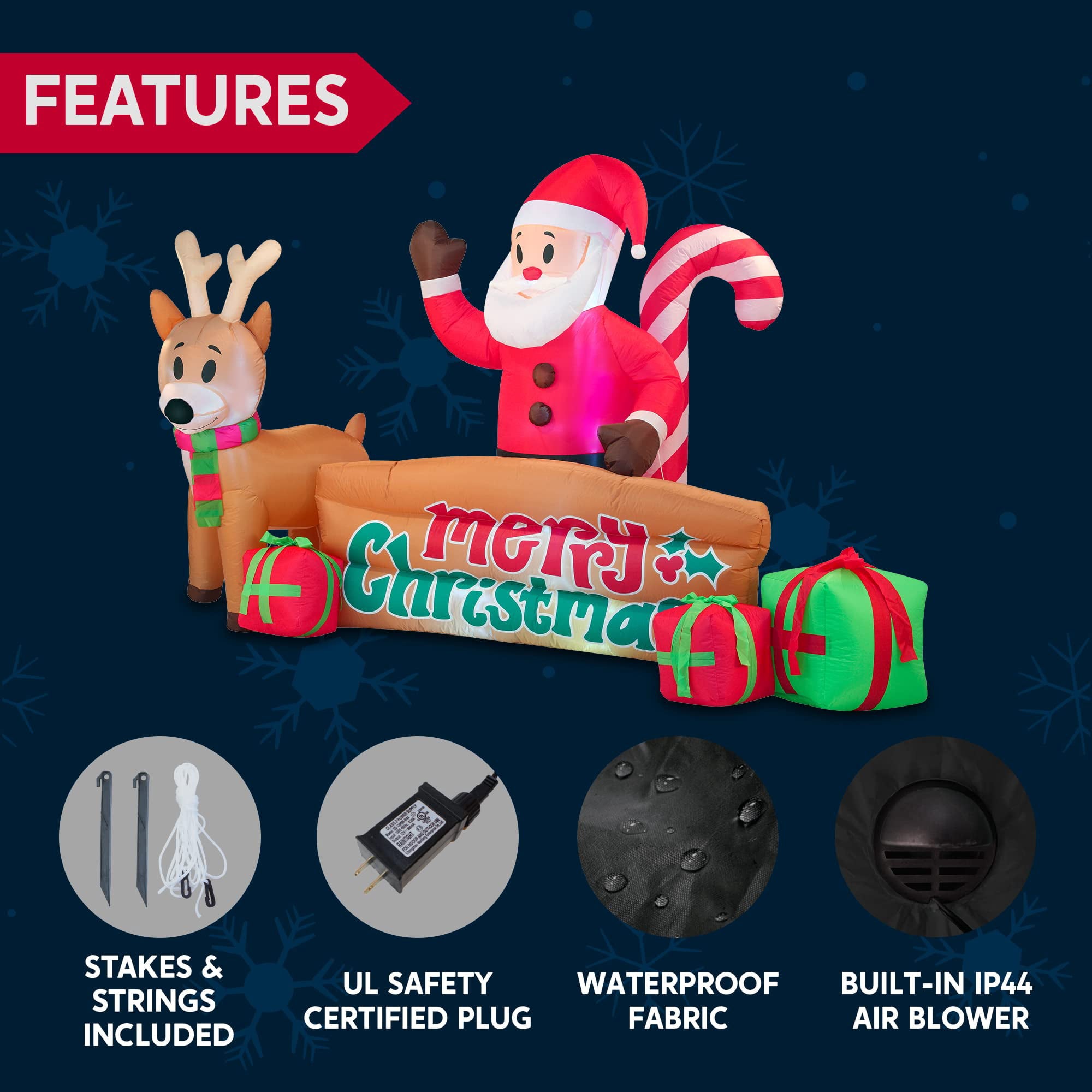 10 FT Long Christmas Inflatable Santa & Reindeer with Merry Christmas Sign, Christmas Inflatable Outdoor Decoration With Build-in LEDs for Xmas Party Indoor, Outdoor, Yard, Garden, Lawn Dcor
