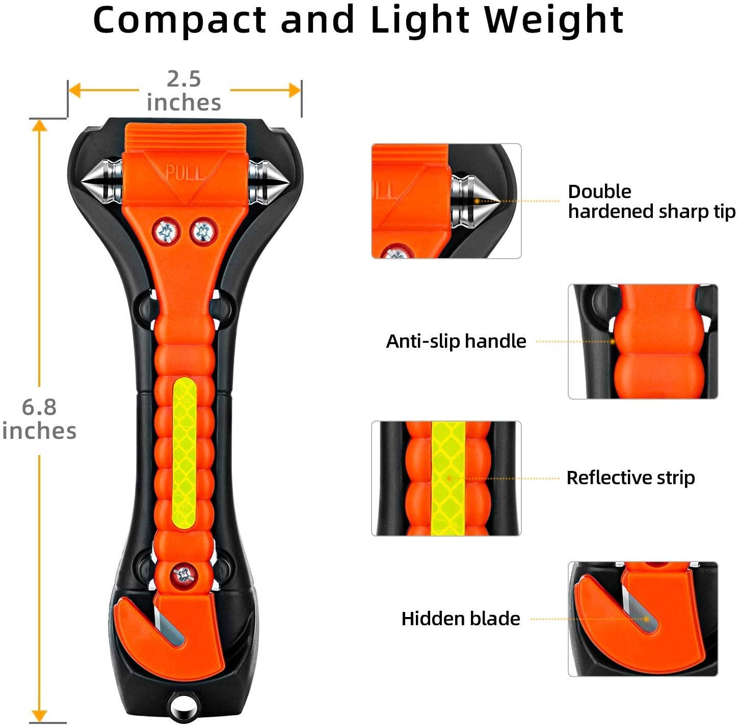 VT Tele FL Car Safety Hammer, Emergency Escape Tool with Car Window Breaker and Seat Belt Cutter, Premium Carbon Steel Life Saving Survival Kit, 2 Pack