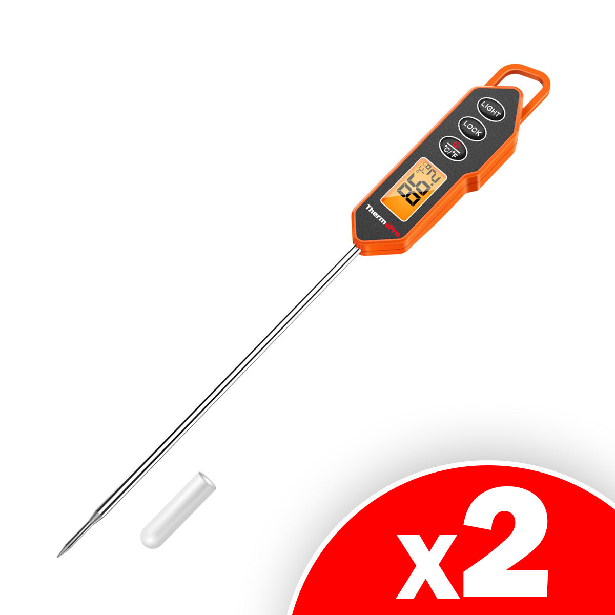 Thermopro TP01H Digital Meat Thermometer with Long Probewith Backlit & Lock Function, 2 Pack