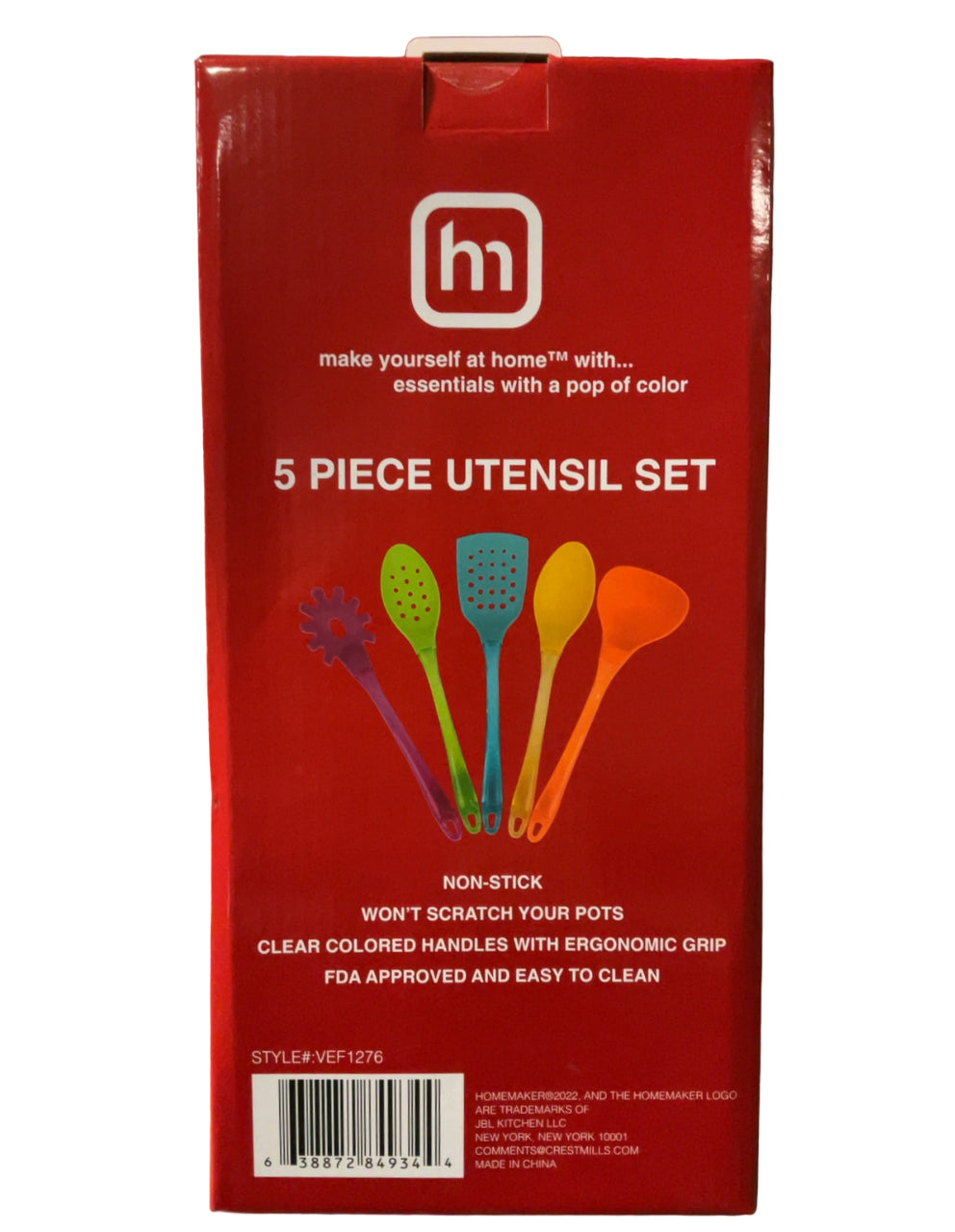 5 Piece Colorful Kitchen Utensil Set, 6 Pack