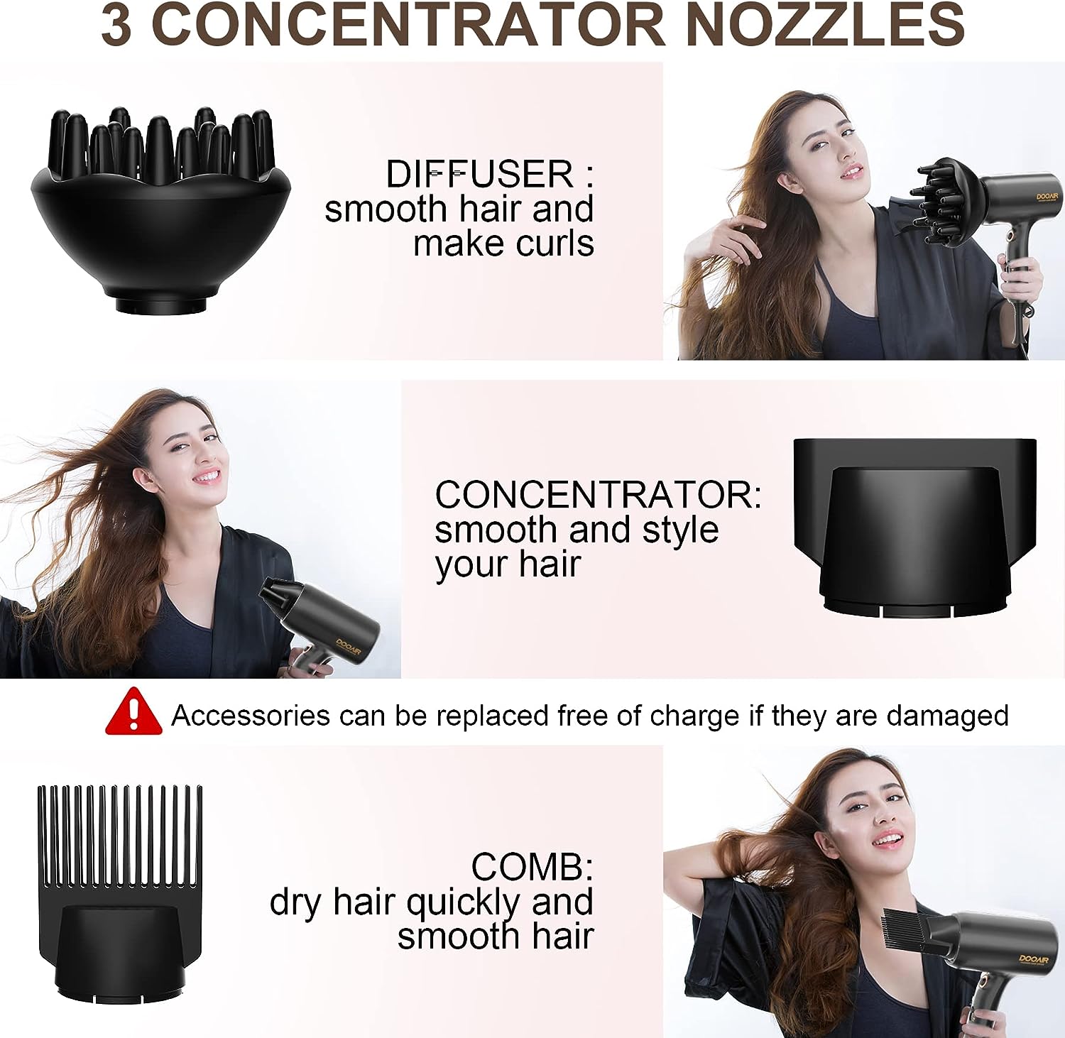 Dooair Ionic Hair Dryer with Diffuser, Comb and Concentrator