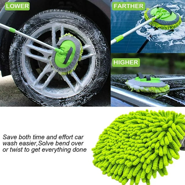 Route Auto Car Cleaning Washing Mop Brush Adjustable Telescopic Long Handle Cleaning Mop, 58 in, Microfiber, for Car RV Truck