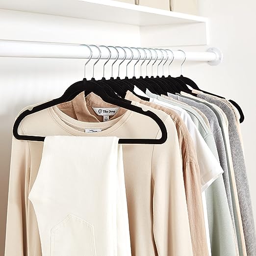 Neat Living Slim Velvet, Non-Slip Suit Clothes Hangers, Pack of 10, Black/Silver