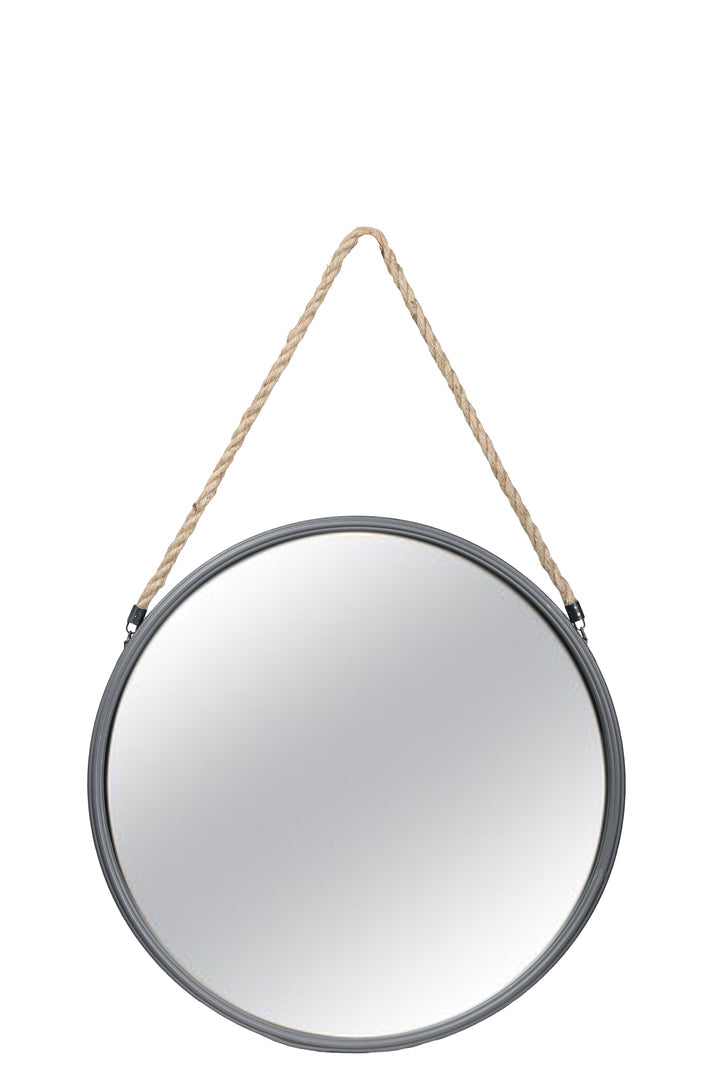 Urban Trends Collection Metal Round Mirror with Top Rope Hanger SM Antique Finish Gunmetal Gray