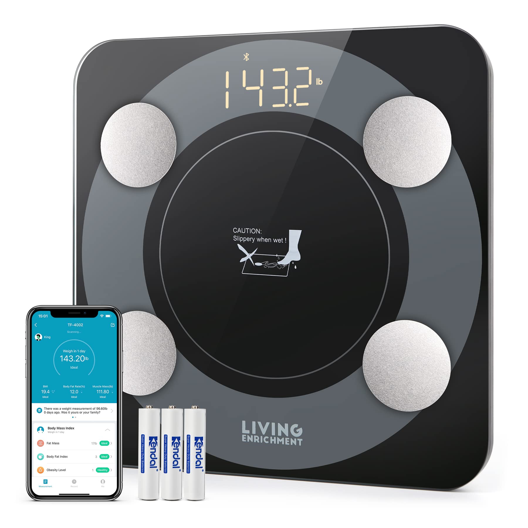 Bluetooth Scale for Body Weight, Living Enrichment Smart Body Fat Weight BMI Bathroom Wireless Scale with High Accuracy Sensor, Body Composition Monitor Analyzer with Smartphone App, 396 lbs - Black 4002 Scale