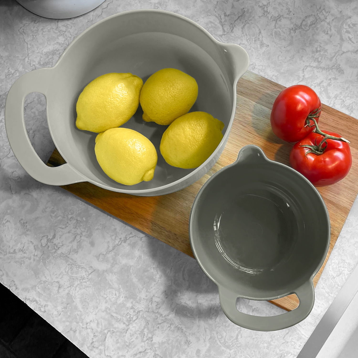 Edge Mixing Bowls 4 Piece Plastic Non-Skid Nesting Bowls with Spouts and Handles, Charcoal