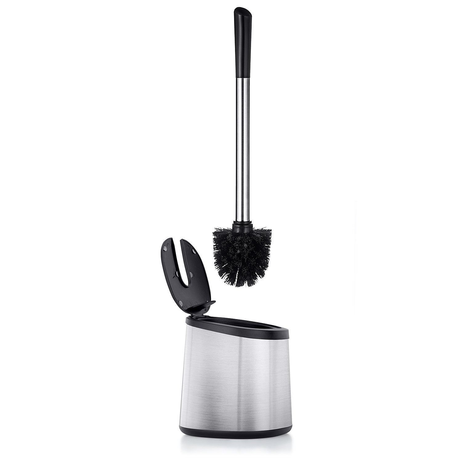 Tatkraft Shy Stainless-Steel Brush, Modern Design with Automatic Closing Lid for Comfort, Rust and Corrosion Proof Premium Quality Toilet Brush, Sturdy and Flexible Brush Fibers