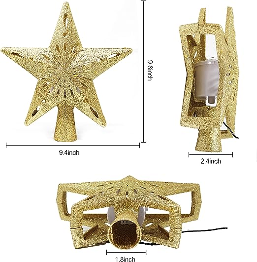 Lighted Star Christmas Tree Topper with Rotating LED Projector, 2 Pack