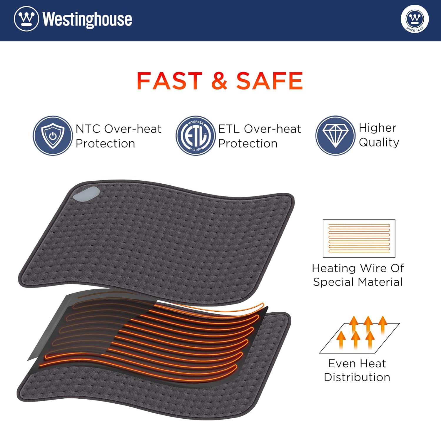 Westinghouse 20x24 Inch Electric Heating Pad for Back Pain Relief