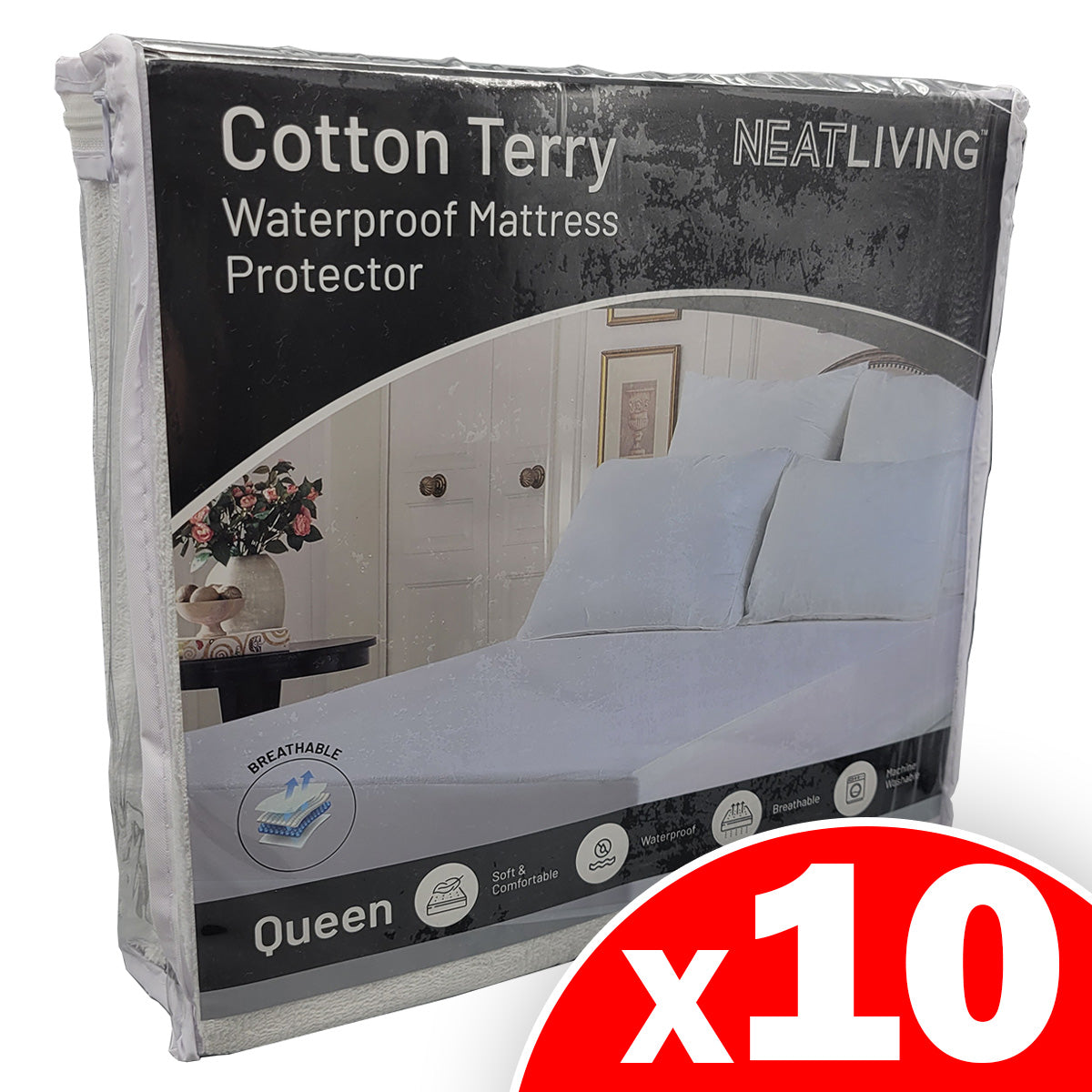 Neat-Living Cotton Terry Waterproof Mattress Protector, Assorted Sizes, 10 Pack