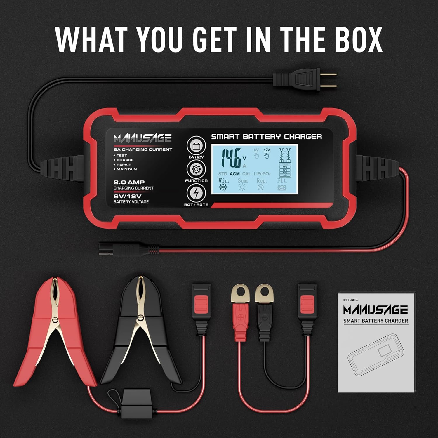 Manusage 8-Amp Fully-Automatic Smart Charger, 6V and 12V