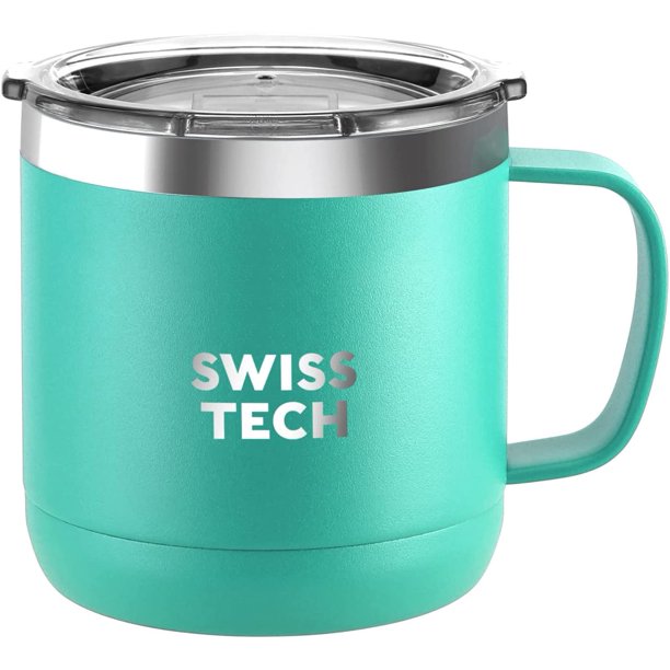 SWISS+TECH 14 oz Coffee Mug, Vacuum Insulated Mug Cup with Lid, Double Wall Stainless Steel Travel Tumbler Cup, Green
