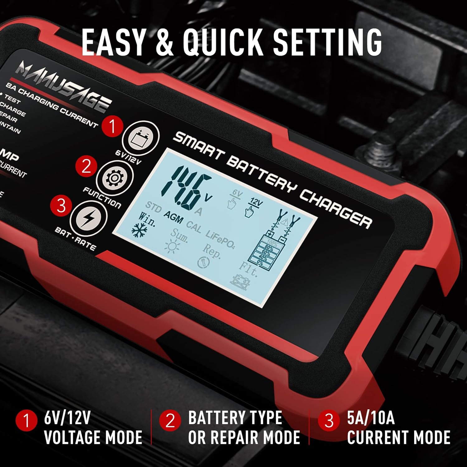 Manusage 8-Amp Fully-Automatic Smart Charger, 6V and 12V