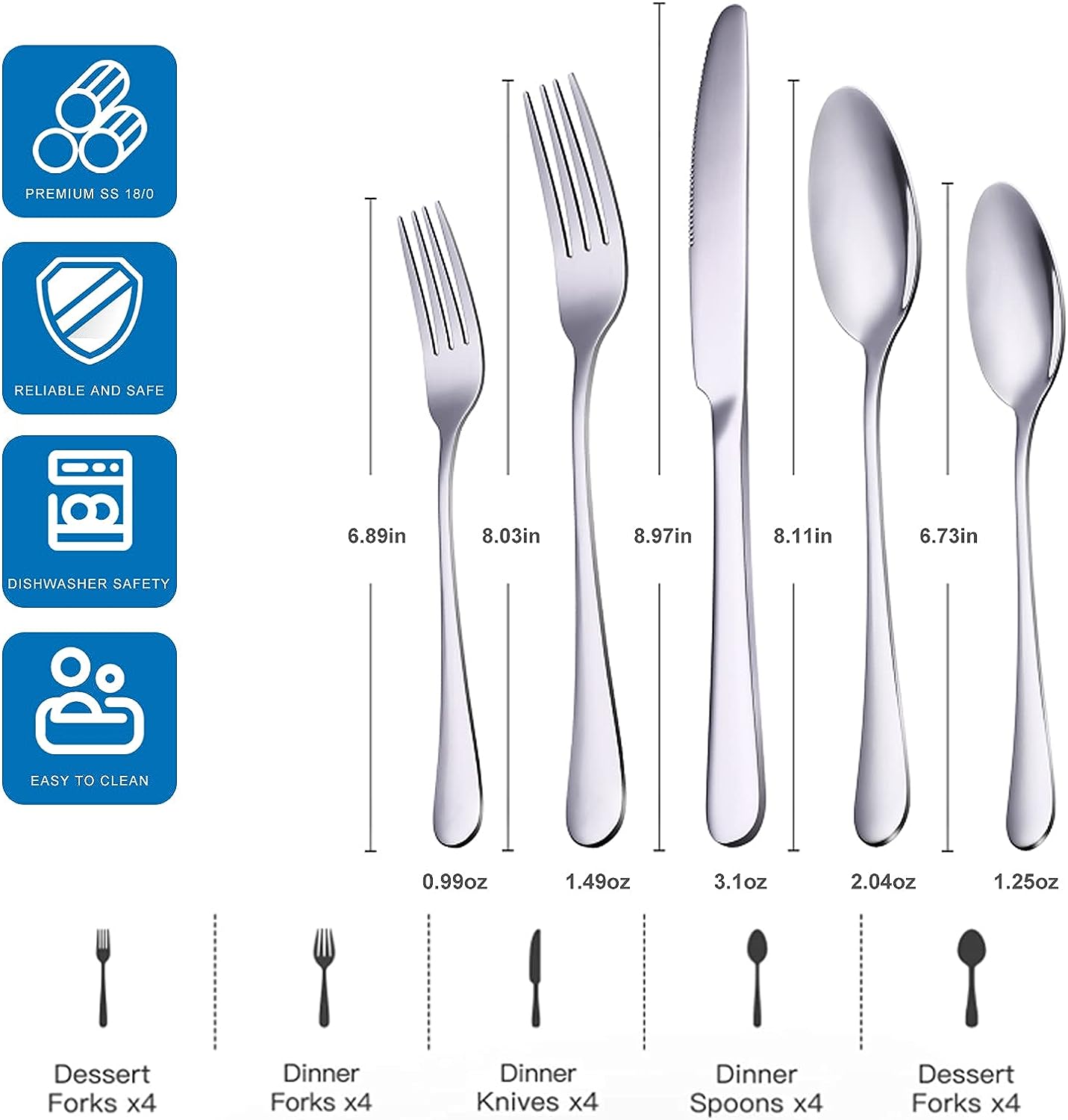 20-Piece Flatware Set, Restaurant Silverware Utensils Service for 4, Stainless Steel Home Tableware Cutlery, Dishwasher Safe